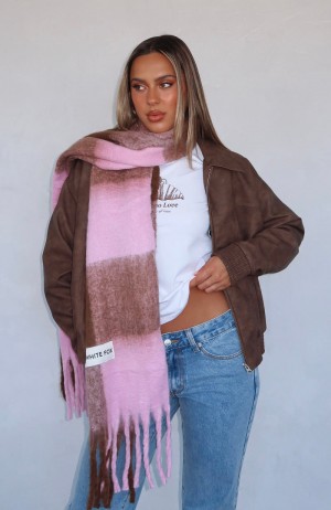 White Fox Colorado Women Scarf Pink / Chocolate | NZ IXHQ-42809
