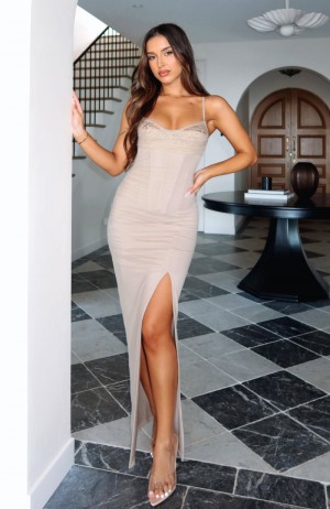 White Fox Just Be Friends Maxi Women Dress Brown | NZ WCYD-90384