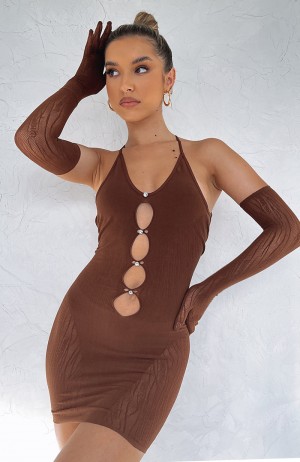 White Fox Link Up Mini Women Dress Chocolate | NZ XDEF-71082