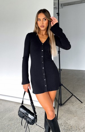 White Fox Live In The Moment Long Sleeve Mini Women Dress Black | NZ DEPT-38604