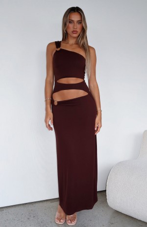 White Fox Made Me Different Maxi Women Dress Chocolate | NZ ERLY-12407