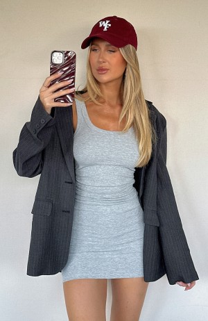 White Fox Need You To Know Ribbed Mini Women Dress Grey | NZ ZSYE-02756