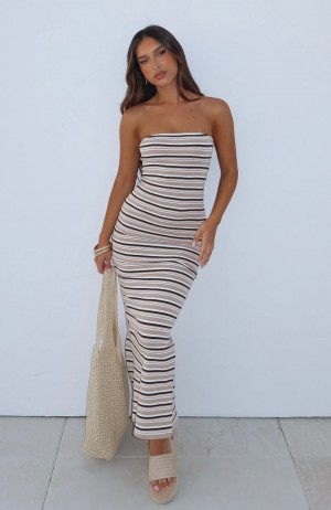 White Fox New Vibrations Strapless Maxi Women Dress Brown | NZ BTOW-07615