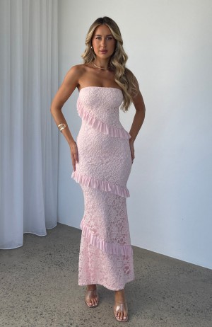 White Fox She's A Masterpiece Lace Maxi Women Dress Pink | NZ BWSG-71624