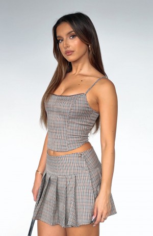 White Fox So Simple Pleated Mini Women Skirts Brown | NZ QYPI-96304