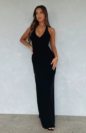 White Fox Sun Kissed Glow Maxi Women Dress Black | NZ LACD-28975