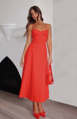 White Fox Wanna Be There Midi Women Dress Red | NZ HTRG-37214
