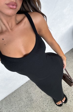 White Fox We Can Work It Out Ribbed Maxi Women Dress Black | NZ KLVX-56371