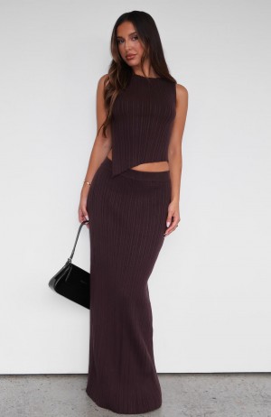 White Fox You Stay On My Mind Knit Maxi Women Skirts Chocolate | NZ EKAO-98452